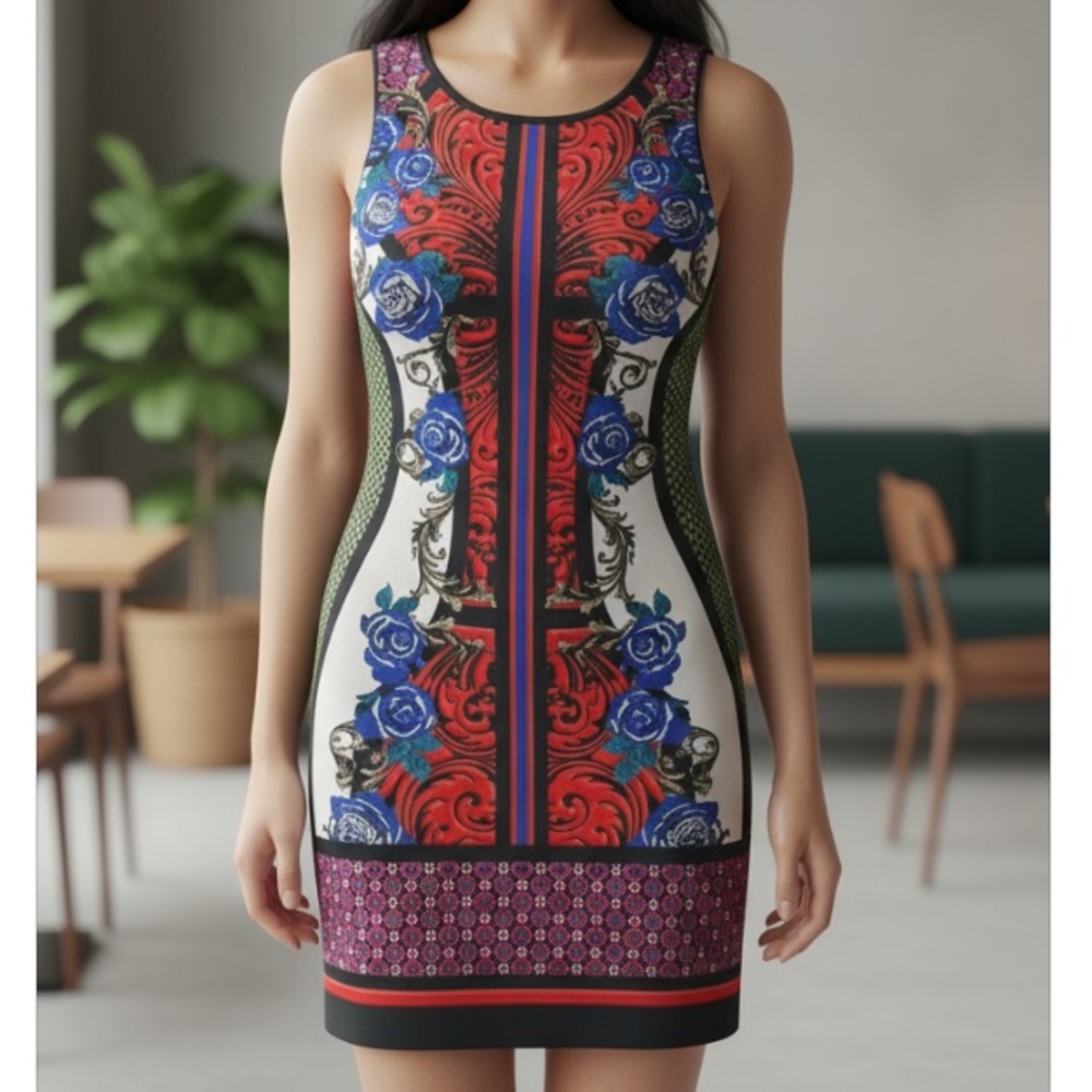 FLYING TOMATO Women’s Size M Multi Colored Back Zip Up Midi dress